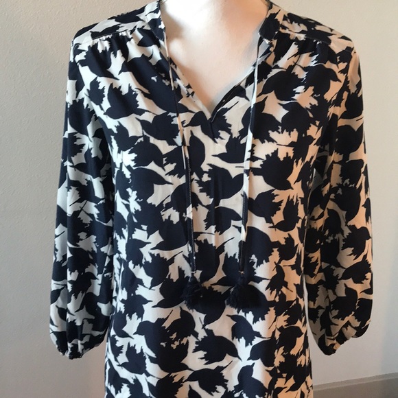 Navy and White Shift Dress with Tassels - Picture 2 of 4